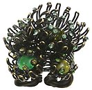 image for ring Chrysanthemum green antique brass (floral bended wire with several coloured stone & PP 10 around)