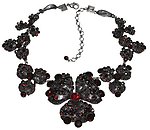 image for necklace collier Tropical dark red antique silver (metal flowers covered by stones all along the neckline)