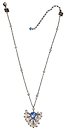 image for necklace pendant Heart blue antique silver (chain & pearl neckline; small lt.sapphire heart & multiple pearl hang-ins)