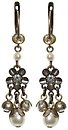 image for earring dangling Pearl 'n' Flowers white antique brass