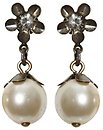 image for earring stud dangling Pearl 'n' Flowers white antique brass