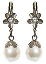 image for earring eurowire dangling Pearl 'n' Flowers white antique brass