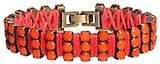 image for bracelet Africanica orange antique brass (3 rows PP 31: op. orange stones bended with red thread)