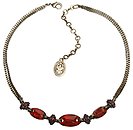 image for necklace Eye of the Cobra red/dark rose antique brass (3 crystal red magma oval stones along half the chain neckline)