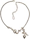 image for necklace The Alchemist white Very Light Antique Silver (apple, snake, medium heart with wing & key in the centre; chain neckline)