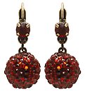 image for earring eurowire dangling The Alchemist red antique brass (SS 24: siam; hang-in ball with siam stones around)