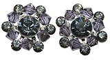 image for earring stud Beaded Lights blue antique silver (SS 29: indian sapphire, PP 24: black diamond; bended with violet satin diamond-cut beads)