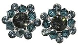 image for earring stud Beaded Lights blue antique silver (SS 29: black diamond, PP 24: indian sapphire; bended with indicolite satin diamond-cut beads)