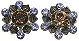image for earring stud Beaded Lights brown/violet antique brass (SS 29: lt.smoked topaz, PP 24: violet; bended with smoky quartz satin diamond-cut beads)