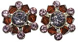 image for earring stud Beaded Lights coralline/light rose antique brass (SS 29: lt.amethyst, PP 24: lt.rose; bended with indian red satin diamond-cut beads)