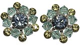 image for earring stud Beaded Lights green/brown antique brass (SS 29: indian sapphire, PP 24: khaki; bended with erinite diamond-cut beads)