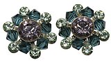 image for earring stud Beaded Lights pastel multi antique brass (SS 29: lt.amethyst, PP 24: chrysolite; bended with indicolite satin diamond-cut beads)