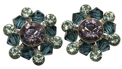 image for earring stud Beaded Lights pastel multi   SS 29: lt.amethyst, PP 24: chrysolite; bended with indicolite satin diamond-cut beads