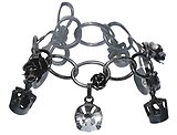 image for bracelet charming Rough Kingdom black Very Dark Antique Silver (chain with crown metal, flower & crystal silver shade stone together)