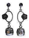 image for earring stud dangling Rough Kingdom black Very Dark Antique Silver (SS 29: jet; hang-in metal with rose & SS 60: crystal satin)