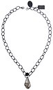 image for necklace-Y Rough Kingdom brown antique silver (hang-in big teardrop-like stone & flower-metal on a big ovel eye chain neckline)