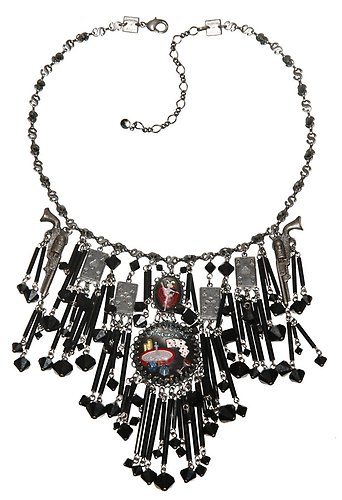 image for necklace collier Las Vegas Cabaret black   dancing girl, casino-stone & hang-in several elements along half an S-chain neckline