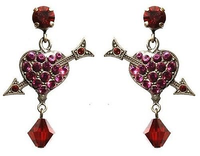 image for earring stud dangling Heart red/pink   arrow-heart and bead