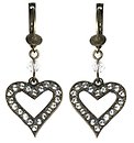 image for earring dangling Heart white antique brass (hang-in diamond-cut bead & small heart with PP12: shadow crystal)
