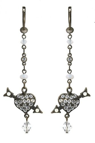 image for earring dangling Cupids Love white   long; heart with arrow