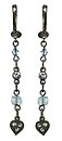 image for earring dangling Little Heart blue antique brass (long with heart)