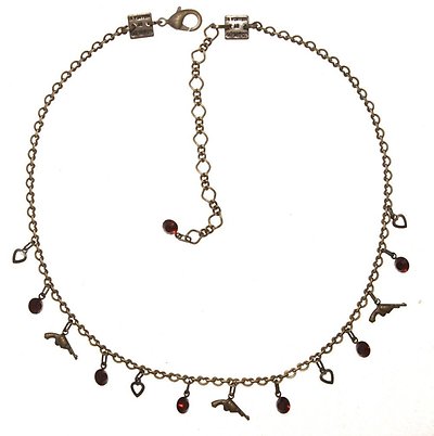 image for necklace Love's Destiny red   pistols, hearts and tutuis