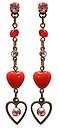 image for earring stud dangling Merry Love red/rose antique brass (long; heart beads, heart)