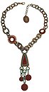 image for necklace collier Africanica multi antique brass (several round & diamond-shape elements with hang-in balls on knot-like with stones neckline)