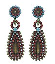 image for earring stud dangling Africanica multi antique brass (small; flower with hang-in teardrop-like element with stones)