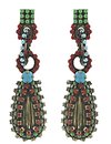 image for earring stud dangling Africanica multi antique brass (small; square & teardrop-like element with stones)