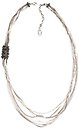 image for necklace (long) Gordian Knot black Light Antique Silver (bended big knot with jet hematite stones on one side of a multiple chain neckline)