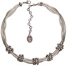 image for necklace Gordian Knot white Light Antique Silver (5 bended small knots with crystal silver shade stones on a 3 lines chain neckline)