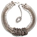 image for necklace collier Gordian Knot white Light Antique Silver (big bended knot with crystal silver shade stones on a 5 lines chain neckline)