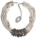 image for necklace collier Gordian Knot black Light Antique Silver (big bended knot with jet hematite stones on 4 lines chain neckline)