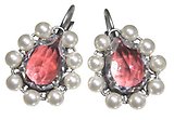 image for earring eurowire Pirates in Paris multi antique silver (crystal in red coloured teardrop stone bended with pearls)