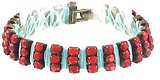 image for bracelet Africanica red antique brass (3 rows PP 31: op. red stones bended with blue thread)