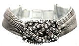 image for bracelet Gordian Knot white Light Antique Silver (bended knot in the centre with crystal silver shade stones on chain)