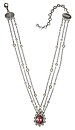 image for necklace Pirates in Paris multi antique silver (3 lines pearl & chain neckline; crystal in pink coloured stone bended with pearls in the centre)