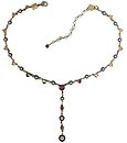 image for necklace-Y Pearl Shadow coralline/brown antique copper (SS 24: padparadscha satin & pearls along the neckline)