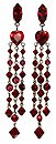 image for earring stud dangling Deep Love red antique silver (shipstone & small heart with 3 long hang-ins)