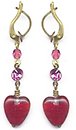 image for earring dangling Heart red antique brass
