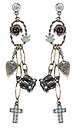 image for earring stud dangling Rough Kingdom multi antique silver/antique brass (long; coloured flower, chain with several designed metal together)