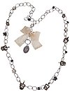 image for necklace (long) Rough Kingdom brown antique silver/antique brass (chain with different crown metals, flowers, crystal golden shadow stones & ribbon together)
