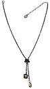 image for necklace-Y Rough Kingdom brown antique silver/antique brass (flower with 2 lines hang-in teardrop like stone & crown metal in the centre; chain neckline)