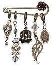 image for brooch Rough Kingdom multi antique brass (hang-in several charms with designed metals, tutui & diamond-cut beads)