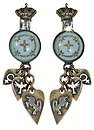 image for earring stud dangling Rough Kingdom multi antique brass (crown-metal, coloured flower & designed metals together)