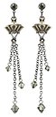 image for earring stud dangling Rough Kingdom multi antique silver/antique brass (flatback stone; designed metal with 3 lines hang-in chain & diamond-cut beads together)