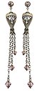 image for earring stud dangling Rough Kingdom multi antique brass (flatback stone; designed heart metal, with 3 lines hang-in chain & diamond-cut beads together)