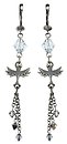 image for earring dangling Rough Kingdom multi antique silver/antique brass (hang-in diamond-cut bead, bird-metal & 3 lines hang-in chain & diamond-cut bead)