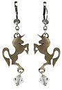image for earring dangling Rough Kingdom multi antique silver/antique brass (hang-in unicorn & diamond-cut bead together)